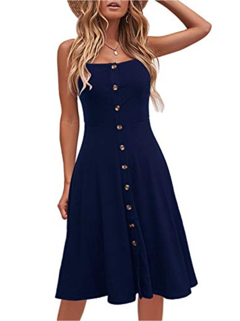 Women's Spaghetti Strap Button Down Midi Sundress - Sleeveless
